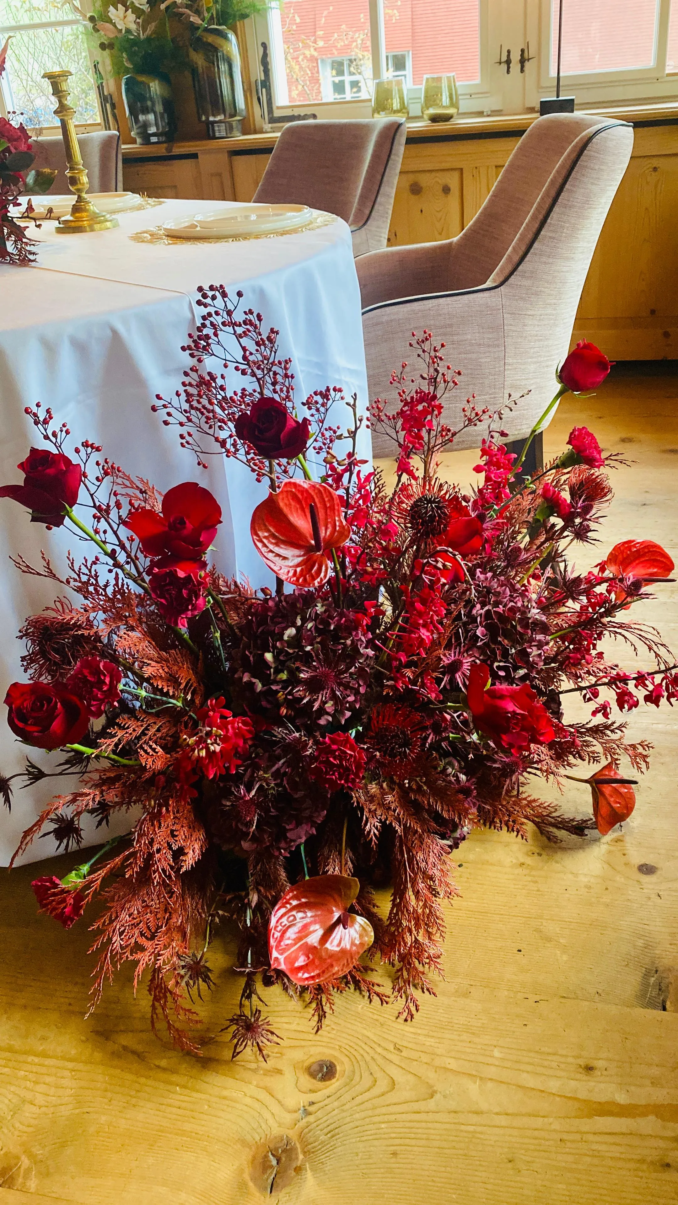 left image of flowers at a wedding